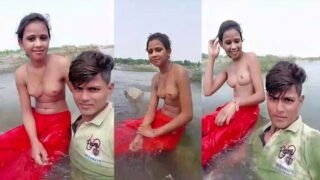 Desi Lovers Naked Boobs Enjoying In River